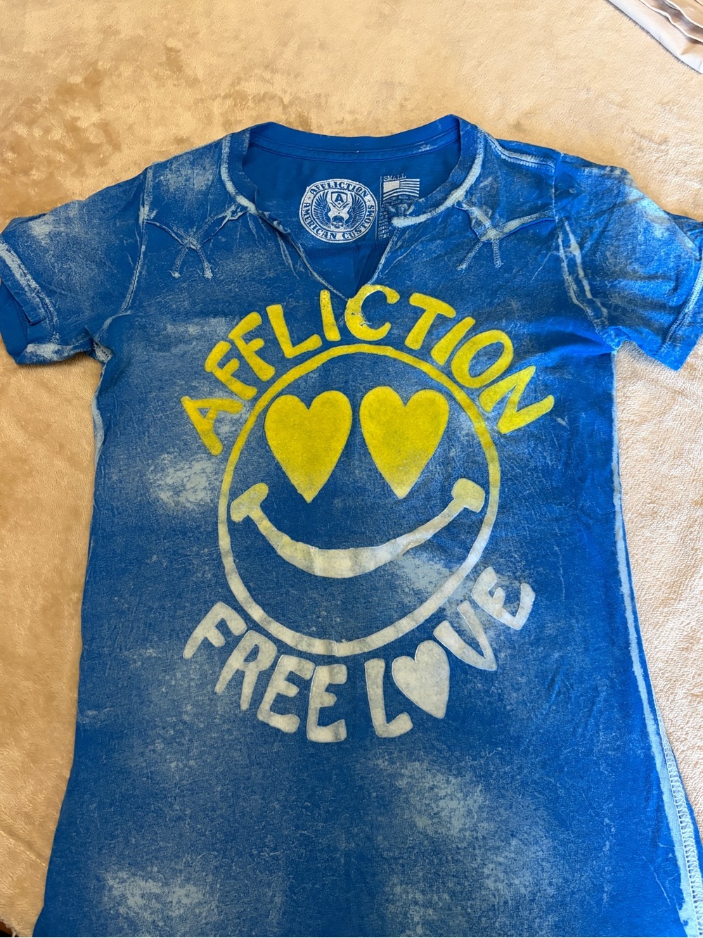 Affliction Blue Short Sleeve 'Free Love' Graphic Tee